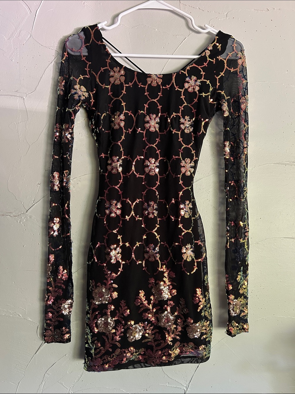 Lucy in the Sky Black Long-Sleeve Sequin Floral Bodycon Dress